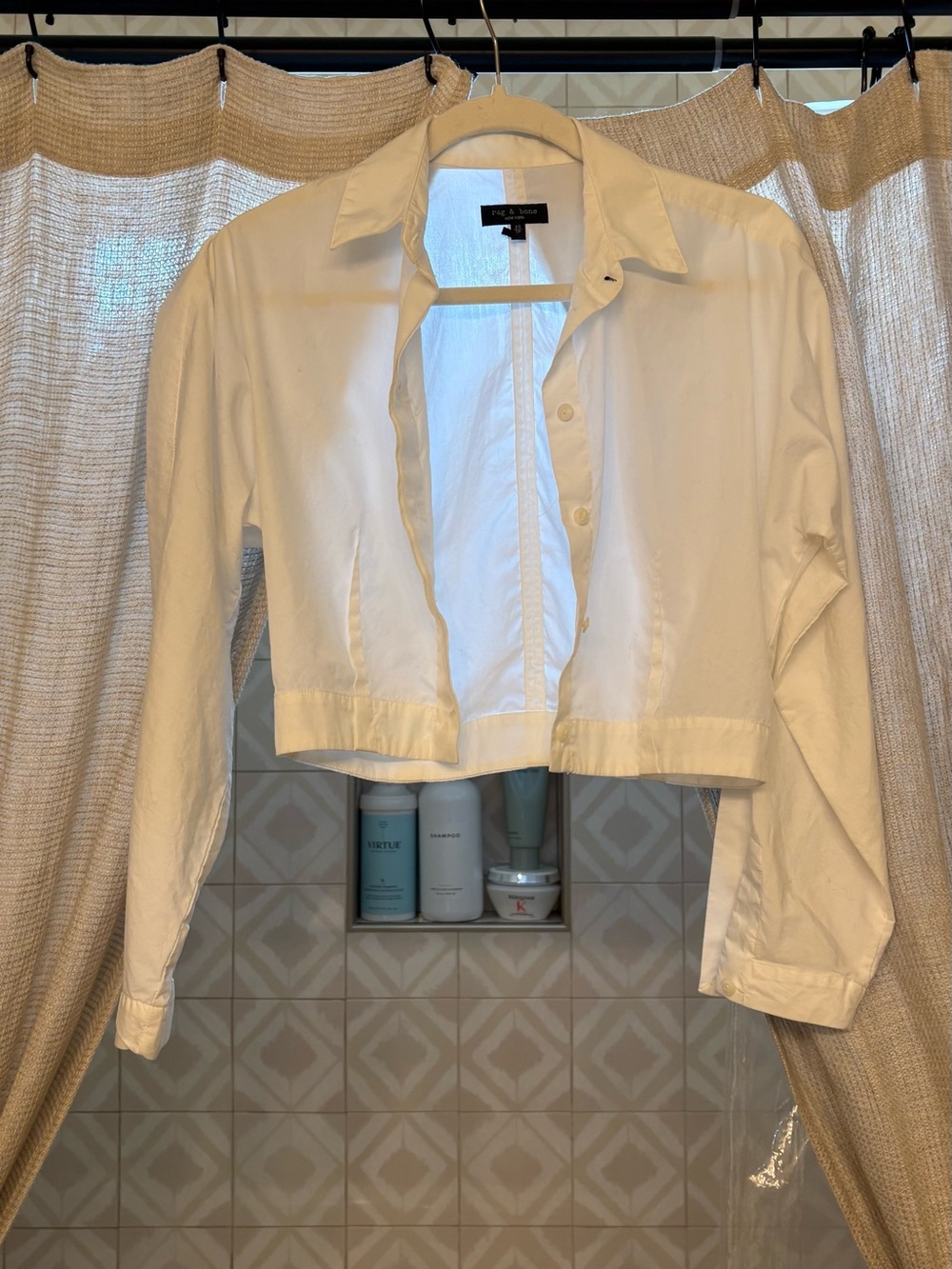 rag & bone Maxine  White Cropped Button-Down Shirt